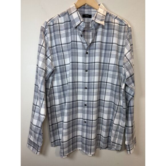 Theory Men's Ivory Size Large Multi Irving Medium Plaid Woven Button Up Shirt - Picture 2 of 7